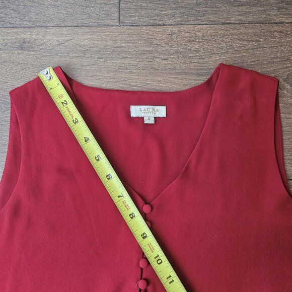 💥$5 ADD ON - Laura Petite Red Flowy Blouse Tank Top With Button Details Size 4 - Picture 8 of 11